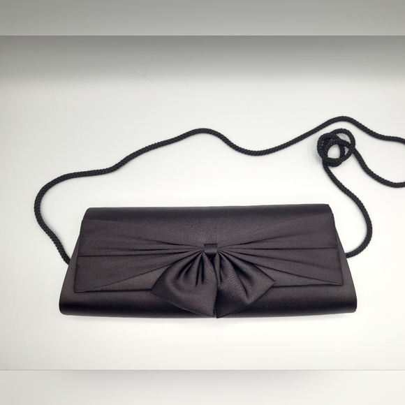 le chateau Handbags - Vintage Le Château Black Satin Evening Clutch Bag w Bow | Formal Prom Wedding